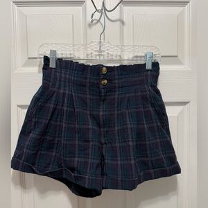 American Eagle Outfitters Plaid High Waist Shorts - Navy, Red and Green